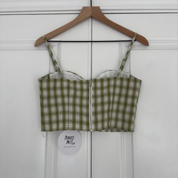 Princess Polly Tuscan Top Green plaid adjustable spaghetti strap sweetheart neck - Picture 8 of 9